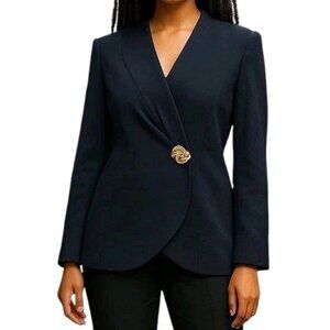 Kasper ASL Blazer Women Size 10 Black Snap Closure Buckle Long Sleeve Lined